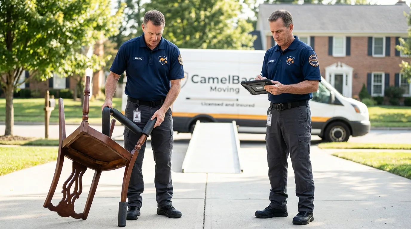Movers inspecting furniture for damage prevention before loading in Germantown, TN